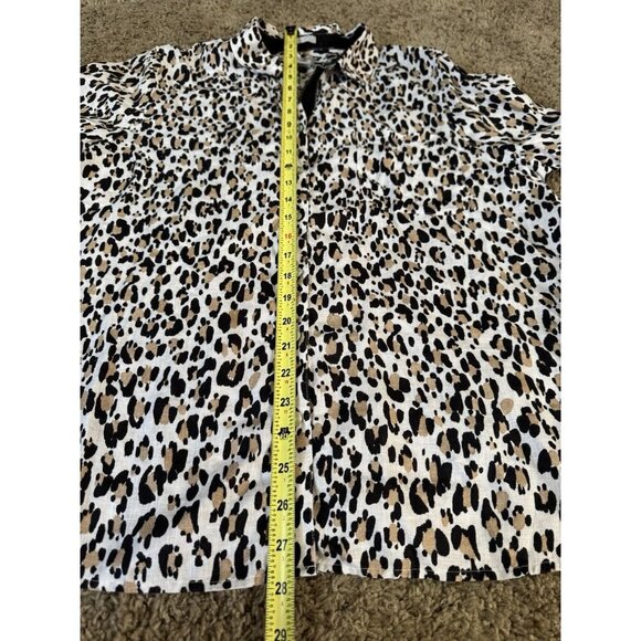 CHICOS Linen Cheetah Animal Print 3/4 Sleeve Button Down Shirt Top Sz 3 16/18 - Picture 8 of 9